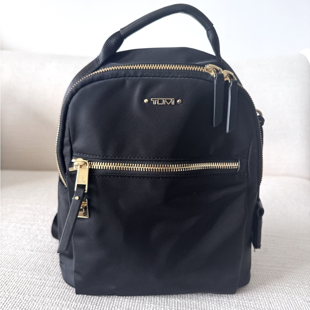 Tumi Black Mini Backpack with Gold Hardware